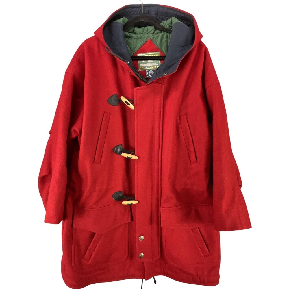 Boatworks Duffle Coat Womens L Red Wool Parka Hooded Lined Pockets Toggle